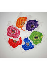 6 Piece Poppy Flower Printed Washable Fabric Cocktail Napkins