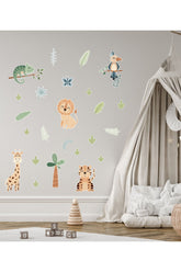 Tropical Forest Themed Tiger, Lion, Giraffe, Parrot Sticker Set of 25 Pieces