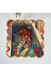 Keyifçi Kaplan Küvette Tasarımlı Nakış Kenar Kumaş Kokteyl Peçetesi 1 Adet