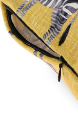 Zebra Tasarımlı Deri Fitilli Sarı Kırlent Kılıfı 43x43cm