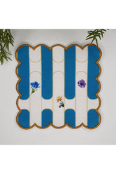 Mavi Geometrik Şerit Desenli Dijital Baskılı Kumaş Kokteyl Peçetesi 1 Adet