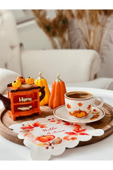 Autumn Themed Hello Fall Slogan Digitally Printed Cocktail Napkin Washable Laser Cut