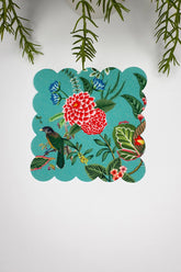 Mint Laser Cut Cocktail Napkin with Botanical Flowers and Bird Designs, 1 Piece