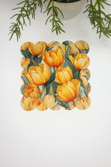 Yellow Tulip Patterned Laser Cut Fabric Cocktail Napkin 1 Piece