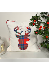 Plaid Applique Embroidery Deer Head Cushion Cover with Ribbon