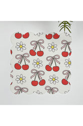 Fiyonklu Kiraz ve Papatya Desenli Lazer Kesim Kumaş Kokteyl Peçetesi 1 Adet