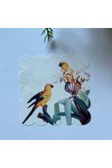 Yellow Parrot Patterned Fabric Cocktail Napkin Washable Laser Cut