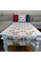 Christmas Runner with Snowy Scenery, Deer and Snowman Pattern