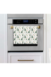 Laser Cut Oven Cover with Watercolor Pine Trees and Christmas Objects Pattern
