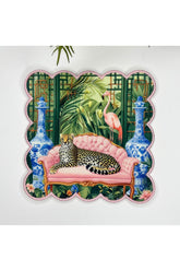 Maximalist Çita Flamingo ve Tropikal Tasarımlı Nakış Kenar Kumaş Kokteyl Peçetesi 1 Adet - Decofav | Kırlent, Sofra Tekstili, Kumaş