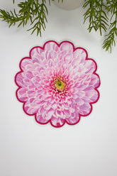 Pink Chrysanthemum Design Embroidered Edge Fabric Cocktail Napkin 1 Piece