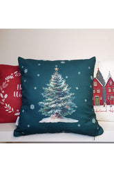 Pine Tree Patterned Petrol Green Cushion Cover New Year's Concept