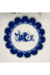 Flower Shaped Decorative Floral Design Embroidered Edge Fabric Cocktail Napkin 1 Piece