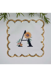 Letter A Printed Personalized Sequined Monogrammed Embroidered Edge Sequined Cocktail Napkin 1 Piece