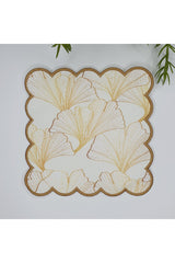 Gold Color Ginkgo Leaves Embroidered Edge Cocktail Napkin 1 Piece