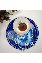 Blue Butterfly Shaped Embroidered Edge Fabric Cocktail Napkin 1 Piece