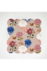 Pink Floral Patterned Digital Printed Cocktail Napkin Washable Laser Cut