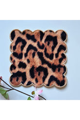 Büyük Jaguar Desenli Dijital Baskılı, Kenarı Bej Nakışlı Dekoratif Kokteyl Peçetesi 1 Adet