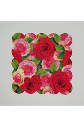 Pembe Gül Desenli Dijital Baskılı Lazer Kesim Kokteyl Peçetesi