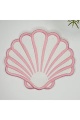 Oyster Shaped Pink Embroidered Fabric Cocktail Napkin 1 Piece