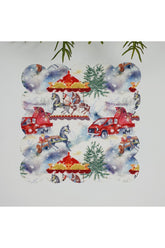 Sulu Boya Yılbaşı Kar Manzaralı Şirin Objeli Lazer Kesim Kumaş Kokteyl Peçetesi 1 Adet