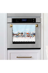 Laser Cut Oven Cover with Pastel Blue Sky Winter Landscape Design