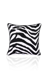 Zebra Desenli Deri Fitilli Kadife Kırlent Kılıfı 43x43cm