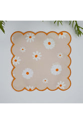 Bej Zemin Papatya Desenli Etrafı Nakışlı Kokteyl Peçetesi 1 Adet