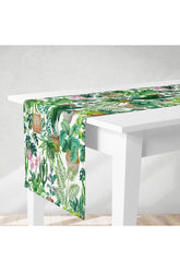 Runner Potted Botanical Leaves Pink Orchid Flower Cactus Pattern Digital Printed