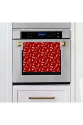 Christmas Candy Cane Patterned Digital Printed Oven Cover with Red Background