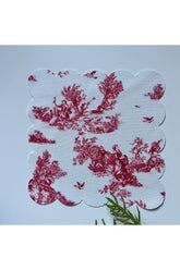 Kırmızı Fransız Köylü Desenli Dijital Baskılı, Kenarı Lazer Kesim Dekoratif Kokteyl Peçeteleri