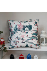 Watercolor Winter Holiday Scene Cushion Cover