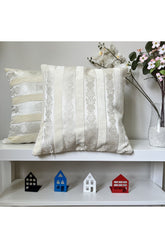 Ecru Color Luxury Jacquard Stripe and Noble Baroque Patterned Velvet Woven Decorative Cushion Cover