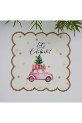 Sulu Boya Klasik Araba ve Slogan Yılbaşı Konsept Nakış Kenar Kokteyl Peçetesi 1 Adet - Decofav | Kırlent, Sofra Tekstili, Kumaş