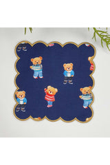 Navy Blue Teddy Bear Cocktail Napkin with Gold Embroidered Edge