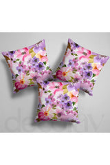 Cushion Cover with Watercolor Pink Purple Floral Pattern and Digital Print