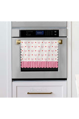 Romantic Pink Striped Bow and Heart Patterned Laser Cut Fabric Oven Cover
