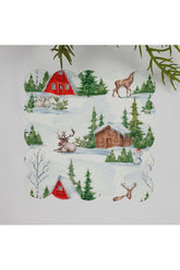 Christmas Deer Snowman Winter Scene Laser Cut Washable Cocktail Napkin