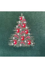 Elegant Christmas Tree Embroidered Green Velvet Cushion Cover