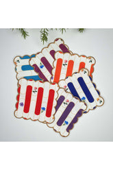 6-Pack of Embroidered Edged Fabric Cocktail Napkins with Stripe and Floral Designs