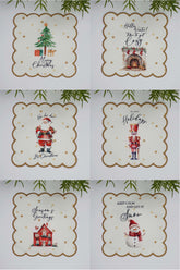 Sulu Boya Yılbaşı Tema Tasarımlı Nakış Kenar Elegant Kokteyl Peçete Seti 6 Adet - Decofav | Kırlent, Sofra Tekstili, Kumaş