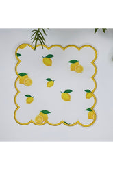 Watercolor Lemon Patterned Embroidered Fabric Cocktail Napkin 1 Piece