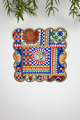 Sicily Italian Tile Style Designed Embroidered Edge Fabric Cocktail Napkin 1 Piece