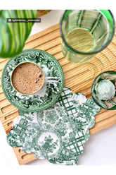 Elegant Yeşil Çini Desenli Dijital Baskılı Lazer Kesim Kokteyl Peçetesi