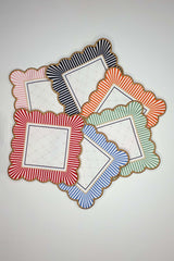 6-Pack Striped Elegant Design Embroidered Edge Cocktail Napkins