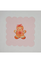 Pink Gingerbread Girl Patterned New Year's Laser Cut Cocktail Napkin