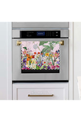 Pastel Pink Background Botanical Flowers, Butterflies Design Laser Cut Fabric Oven Cover