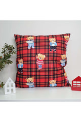 Ekose Zemin Ayıcık Desenli Dijital Baskılı Kırlent Kılıfı