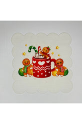 Watercolor Cookie Man and Mug Pattern Digitally Printed Cocktail Napkin Washable