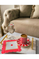 Decorative Pink Edge Floral Patterned Digital Printed Fabric Cocktail Napkin 1 Piece